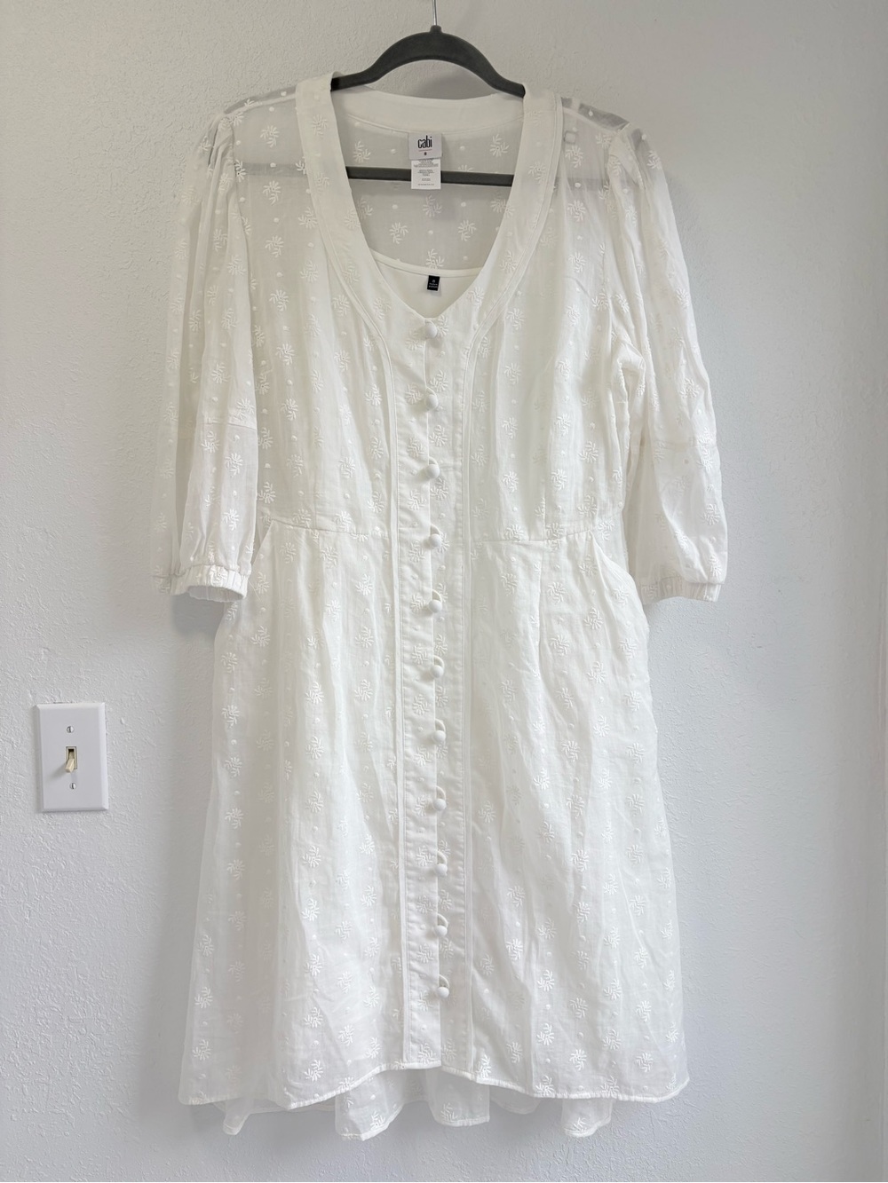 Cabi Midsummer White Dress #5943 Cotton Embroidered Size 8 - Picture 6 of 12